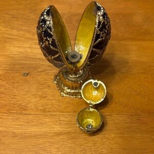 Russian Imperial Faberge’ Style Gold and Blue Decorative Egg